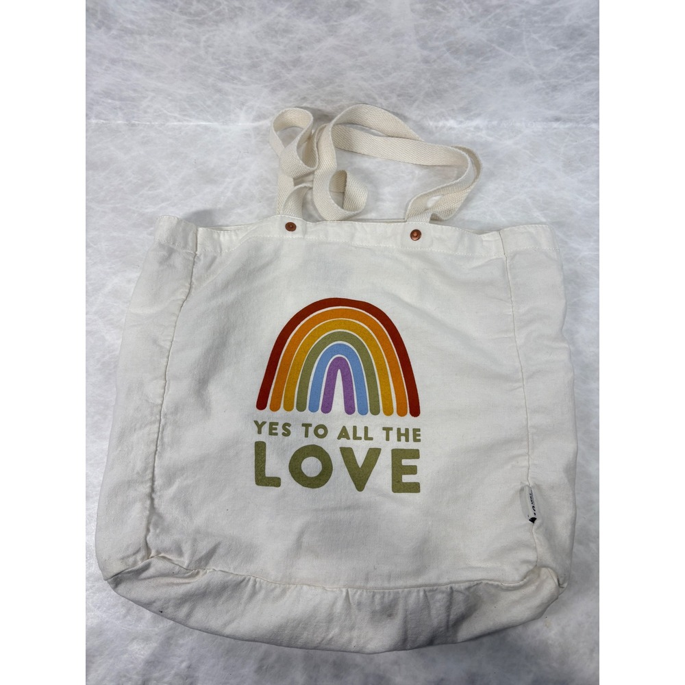 FEED Projects Yes To All The Love Rainbow Canvas Tote Bag Cream